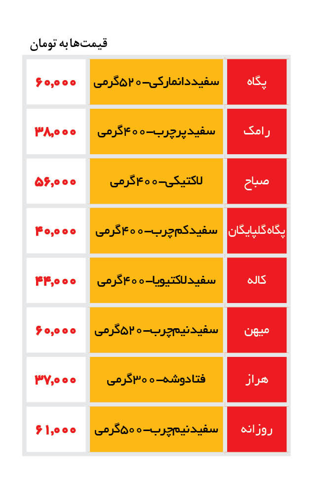 قیمت انواع پنیر صبحانه در بازار | ۵۰۰ گرم پنیر سفید ۶۰ هزار تومان