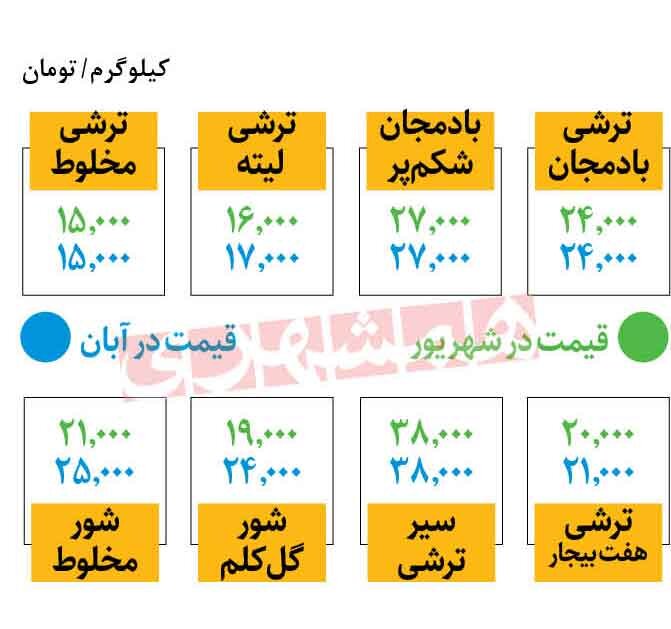 آخرین قیمت شور و ترشی در میادین | ترشی هفت بیجار کیلویی چند؟