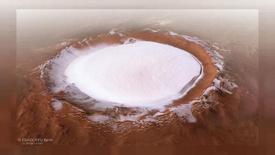 زمستان شگفت انگیز مریخ؛ تصاویر مارس اکسپرس از دهانه گودال کرولوف