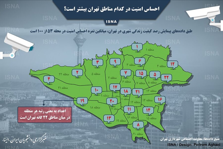 اینفوگرافی / احساس امنیت در کدام مناطق تهران بیشتر است؟