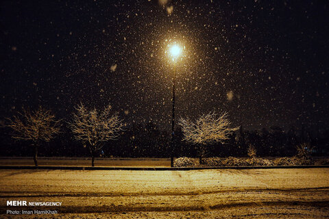 بارش برف شبانه در همدان