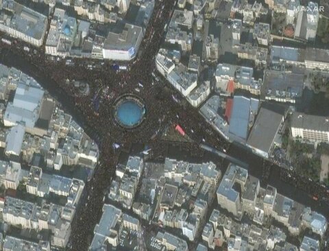 تصاویر ماهواره‌ای از انبوه جمعیت تشییع‌کننده پیکر سردار شهید قاسم سلیمانی در تهران