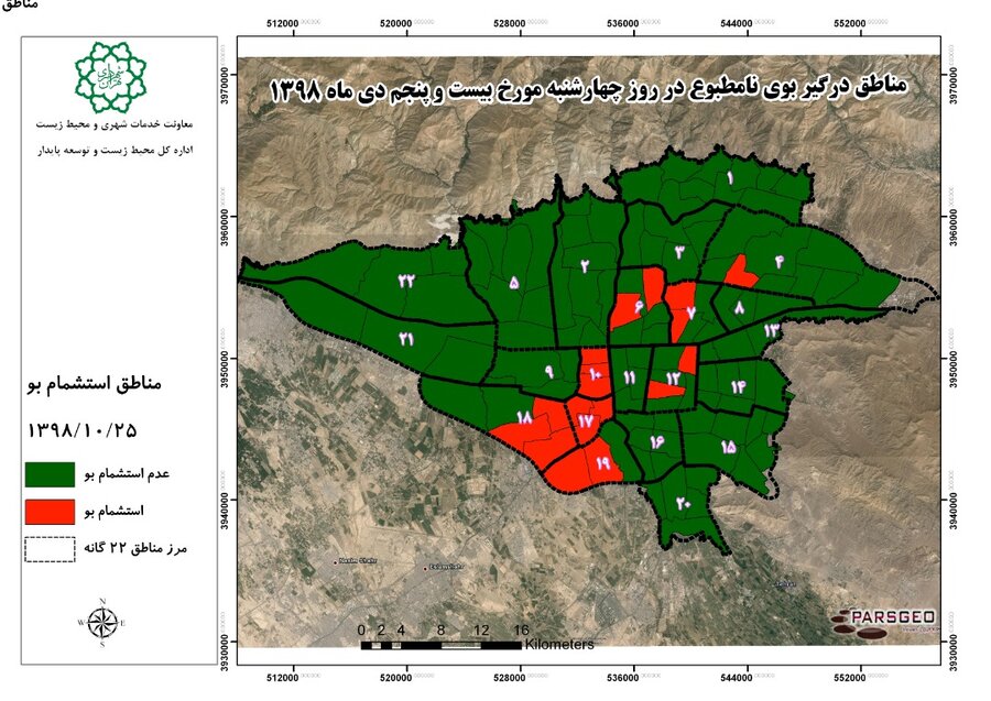 نقشه اندازه گیری هوای تهران
