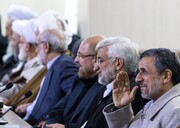تصاویر | هم‌نشینی احمدی‌نژاد، جلیلی و قالیباف و خنده‌های آنها در مجمع | تیپ متفاوت اعضا در راهروها
