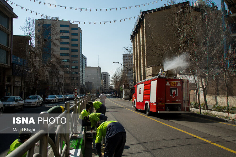 خیابان ۱۸ کیلومتری ولیعصر تهران ضدعفونی شد