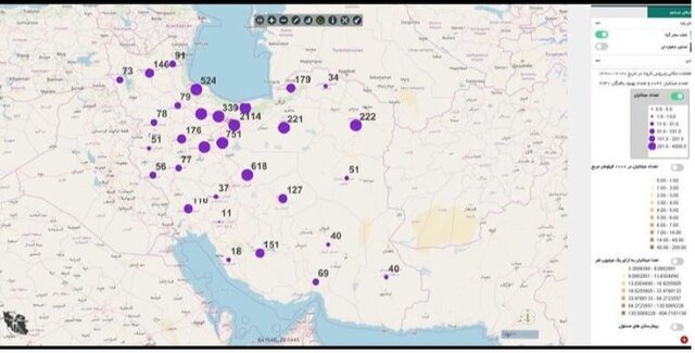 نقشه تعداد مبتلایان به ویروس کرونا به تفکیک استان‌های کشور