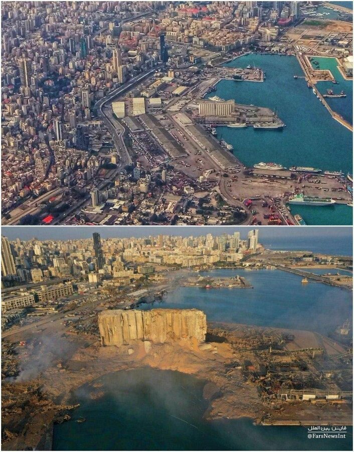بندر بیروت قبل و بعد از انفجار