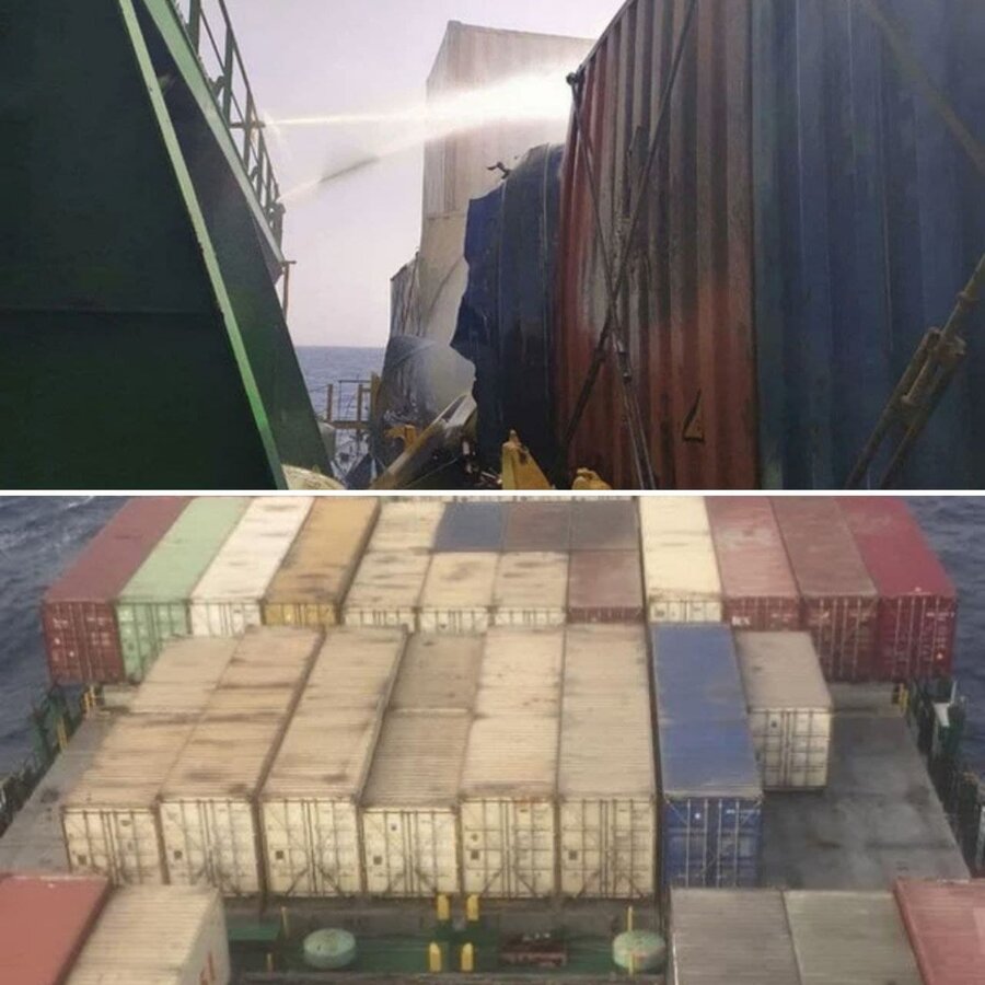  اولین تصاویر منتشر شده از آسیب وارده به کشتی کانتینربر ایران