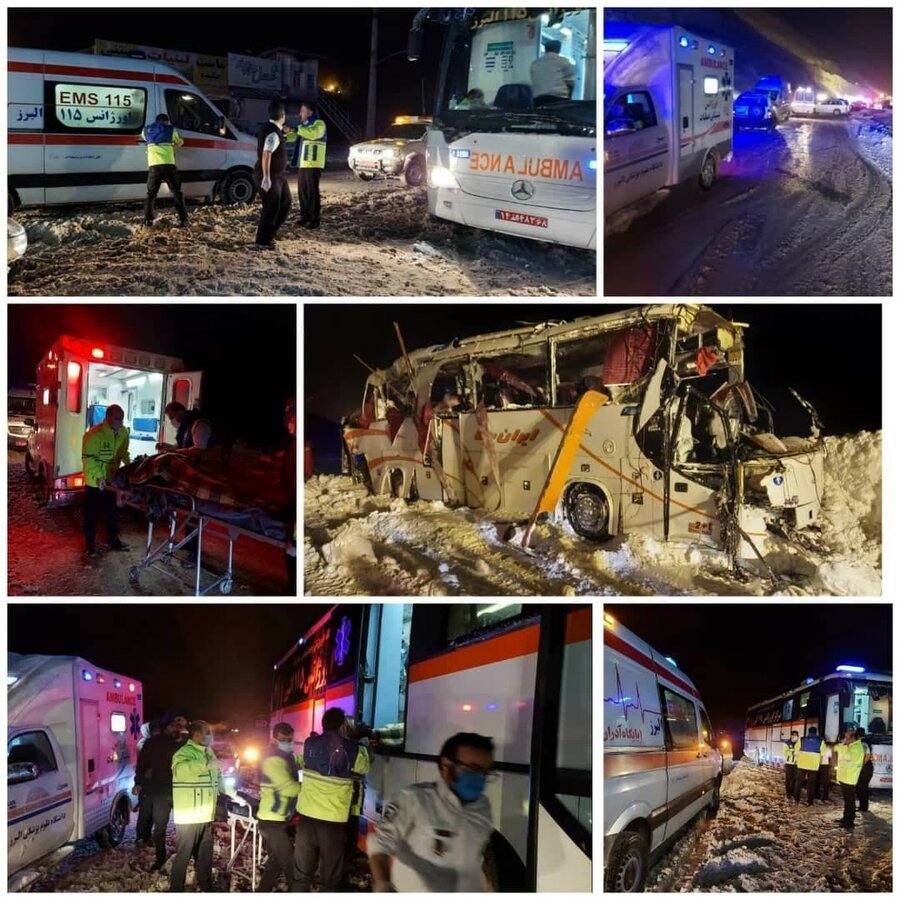 عکس | سقوط اتوبوس فوتبالی در چالوس | ۱۹ نفر مصدوم و یک نفر جان باخت
