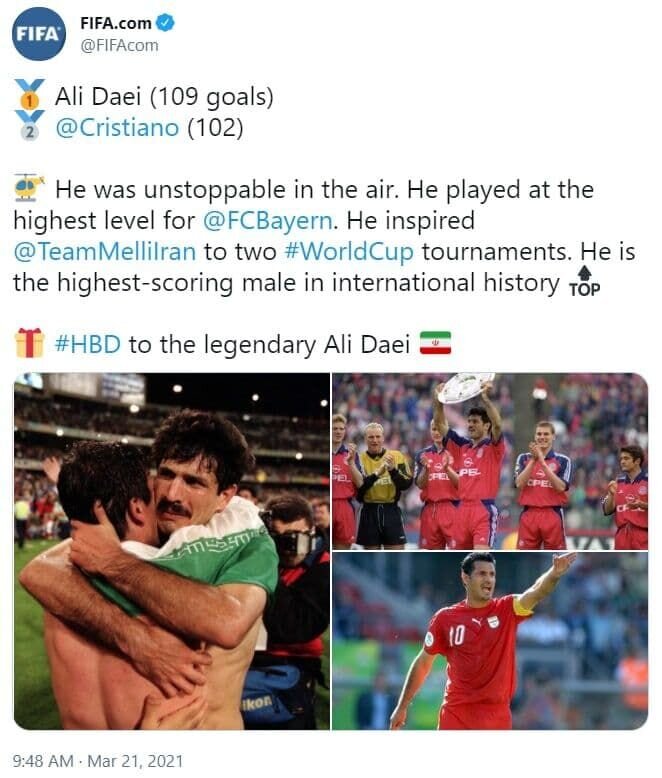 عکس | افتخار فوتبال ایران روی توئیت فیفا