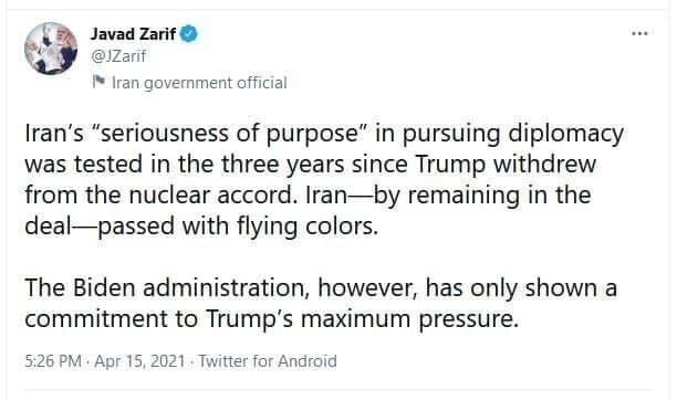 ظریف: ایران سربلند شد، بایدن به ترامپ تعهد دارد