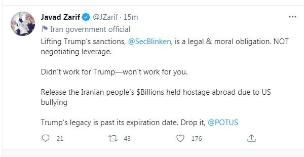 واکنش صریح ظریف به سخنان وزیر خارجه آمریکا 