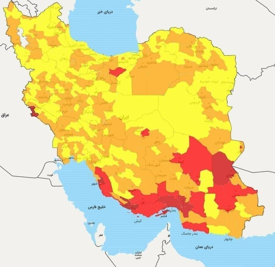 رنگ‌بندی جدید کرونا اعلام شد | خطر بیخ گوش تهران و شهرهای جنوبی