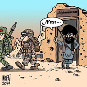 تصاویر | سقوط افغان ها از هواپیمای آمریکایی در نگاه کاریکاتوریست‌ها