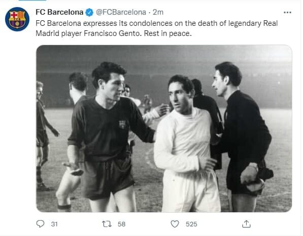 عکس | پرافتخارترین بازیکن تاریخ رئال مادرید درگذشت | تسلیت بارسلونا به کهکشانی‌ها