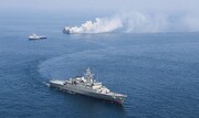 تصویری از تیراندازی ناوهای ایران، چین و روسیه به سمت اهداف دریایی