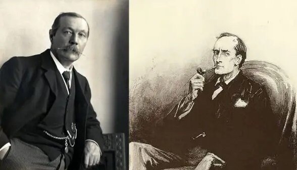 سر آرتور کانن دویل (چپ) خالق شخصیت شرلوک هلمز (راست)
