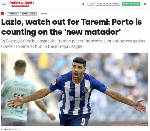 عکس | لقب جالب ایتالیاییها به طارمی | حواستان به ستاره ایرانی پورتو باشد!