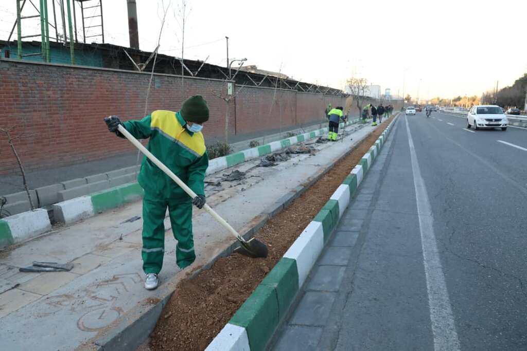 ساخت باغچه در بزرگراه شهید دوران | نهالکاری در مسیر دوچرخهسواری بزرگراه شهید دوران