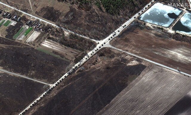 تصاویر ماهواره‌ای از کاروان نظامی ۶۴ کیلومتری مسکو در راه کی‌یف
