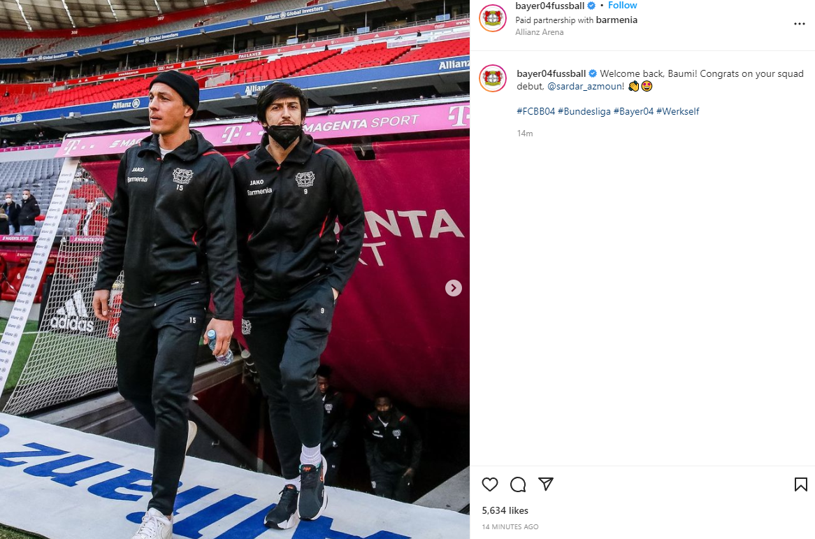 ببینید | حضور سردار آزمون در ورزشگاه آلیانس آرنا | واکنش باشگاه لورکوزن به رونمایی از سردار برابر بایرن مونیخ