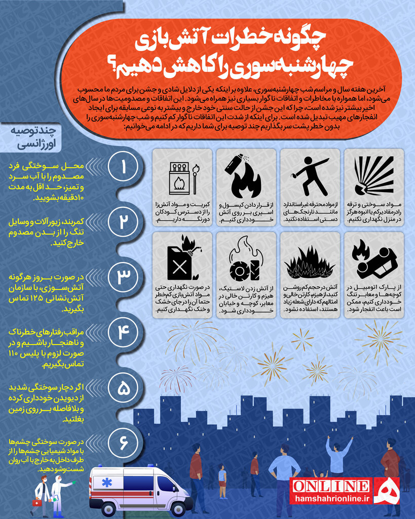 اینفوگرافیک | چگونه خطرات آتشبازی چهارشنبهسوری را کاهش دهیم؟