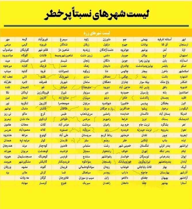 روند صعودی فوتیهای کرونا در ۴ استان | فهرست شهرها بر اساس رنگبندی | شهرهای پرخطر کدامند؟