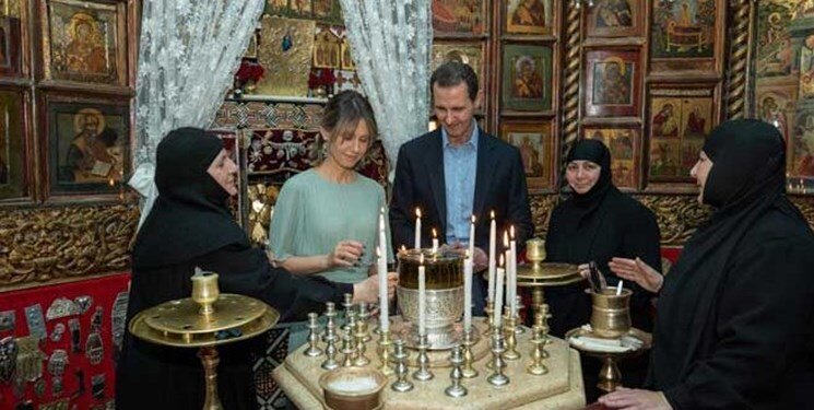 بشار اسد و همسرش در صومعه سیده صیدنایا