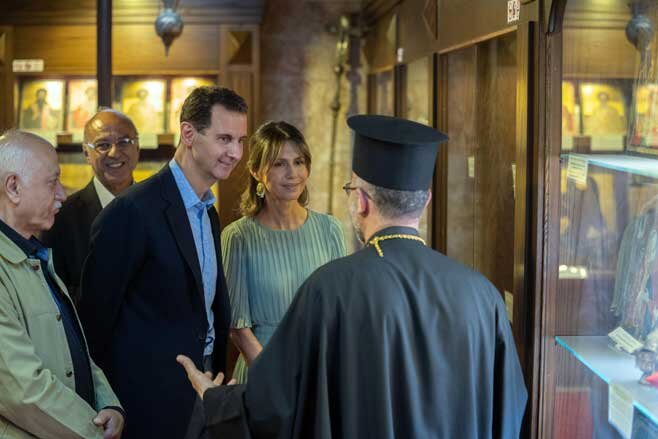 تصاویر متفاوت بشار اسد و همسرش در صومعه «سیده صیدنایا» | سلفی با دختران جوان و دیدار با راهبهها