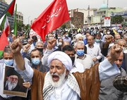 تصاویر راهپیمایی روز قدس در تهران | از تابوت‌های نمادین تا نقش قدس و پرچم فلسطین بر کف دست دختران