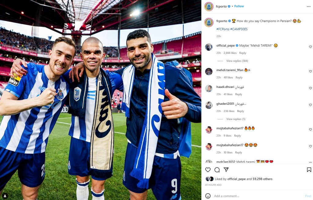 تصاویر| توییت بازی باشگاه پورتو به زبان فارسی | ستایش خاص کاپیتان پرتغالی از طارمی و پاسخ جالب ستاره ایرانی!