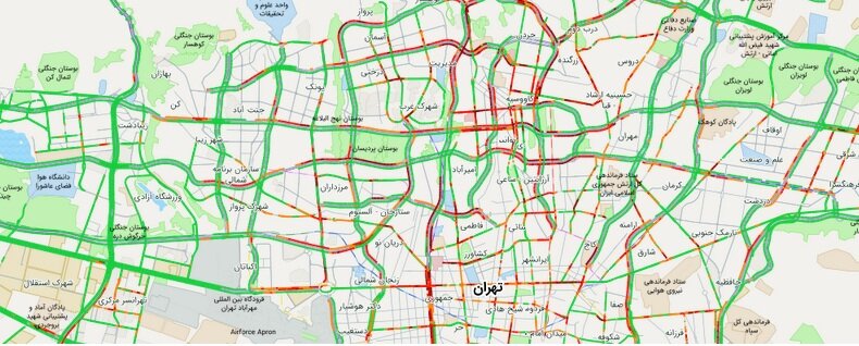ترافیک سنگین در بیشتر محورهای اصلی تهران