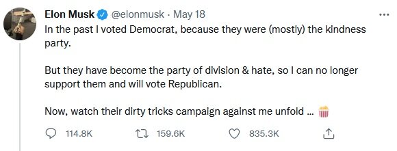 توییت ماسک علیه حزب دموکرات