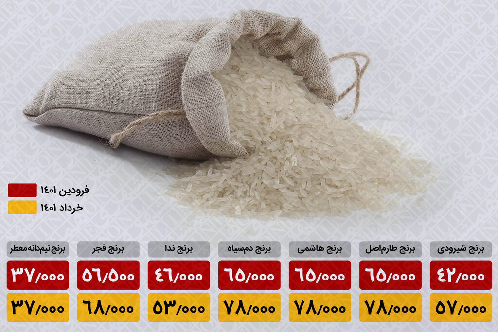 اینفوگرافیک| برنج در میادین میوه و ترهبار چقدر گران شد؟| مقایسه قیمت خرداد نسبت به فروردین