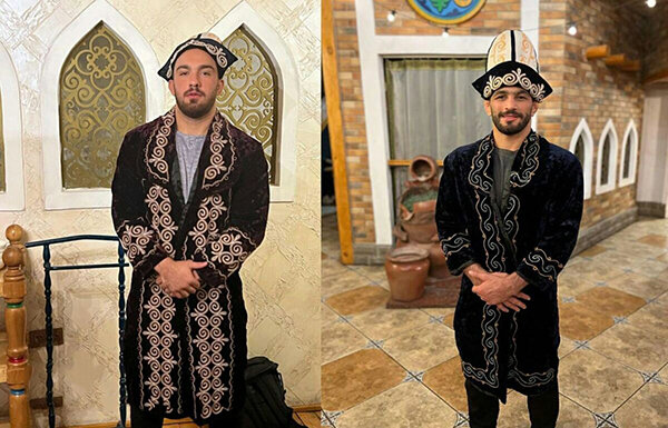 عکس | تقدیر جالب از حسن یزدانی و امیرحسین زارع با پوشاندن لباس قزاقستانی  | واکنش  اتحادیه جهانی کشتی به محبوبیت ستاره ایرانی