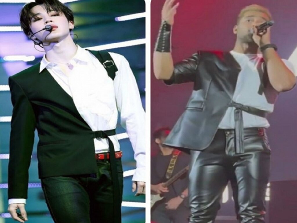 تصاویر پوشش نامتعارف و خلاف عرف خواننده جوان ایرانی | تقلید عجیب خواننده ماکان بند از لباس یکی از اعضای «بیتیاس» در کنسرت