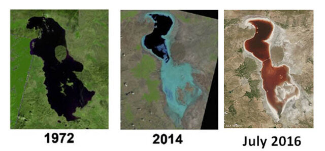 تصاویر تکان دهنده از حال ناخوش دریاچه ارومیه | ۹۵ درصد دریاچه خشک شد