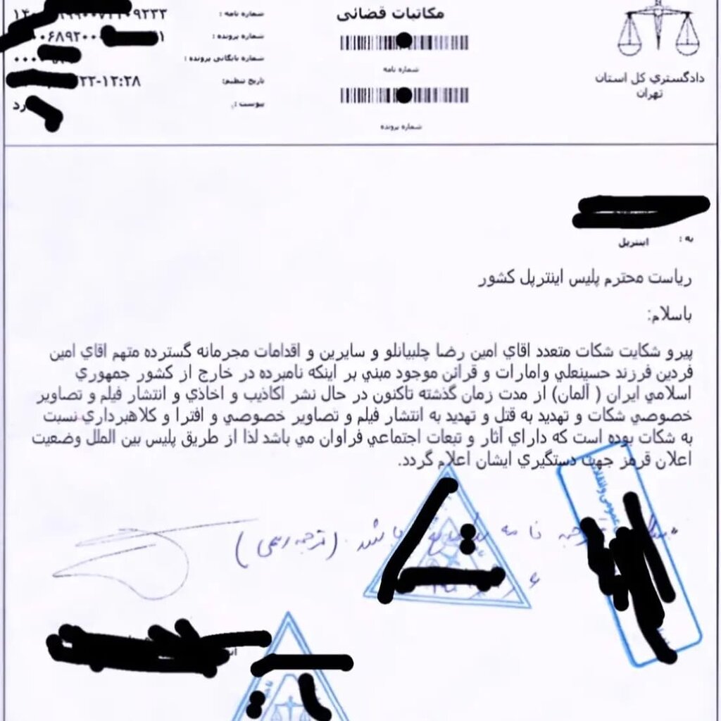 حکم بازداشت یک پاپاراتزی صادر شد | اعلان قرمز برای دستگیری امین فردین به اینترپل | تصویر حکم ویژه قضایی اعلان قرمز بینالمللی