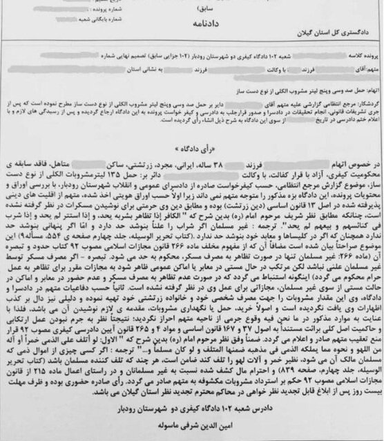 قاضی گیلانی مشروب متهم را پس داد! | تصویر رای متهم را ببینید