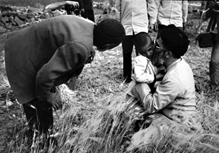 تصاویر کمتر دیده شده از رهبر انقلاب هنگام مشارکت در دروی گندم
