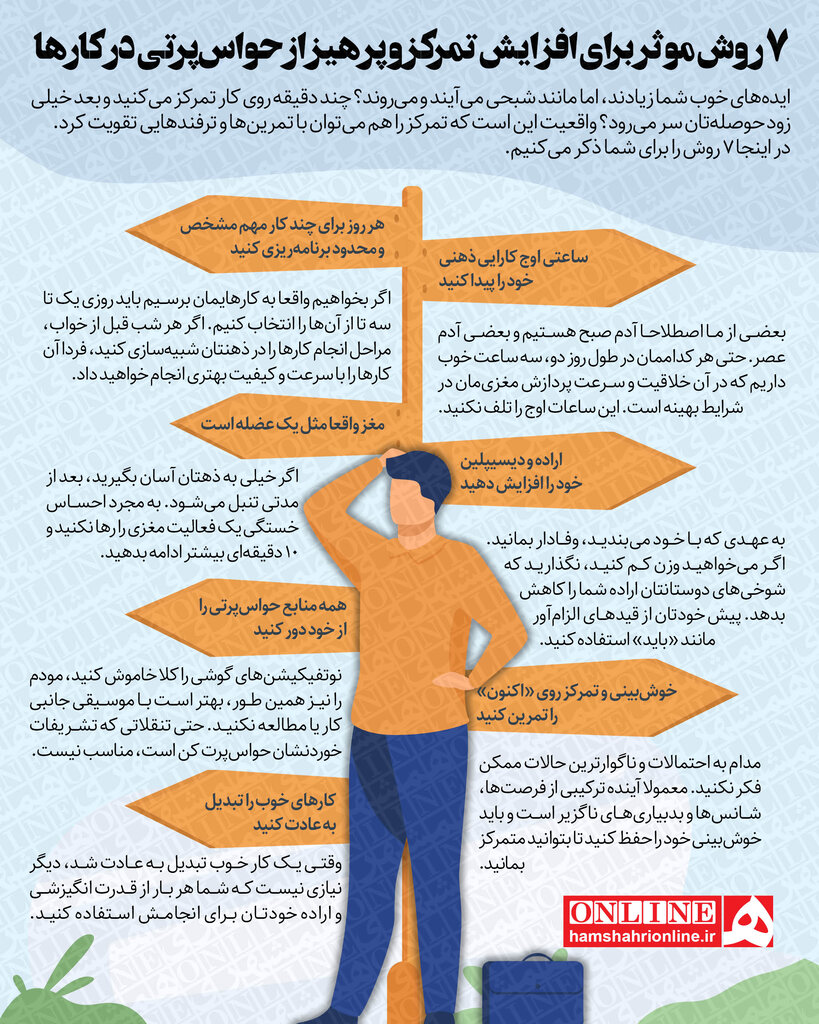 اینفوگرافیک | ۷ روش موثر برای افزایش تمرکز و پرهیز از حواسپرتی