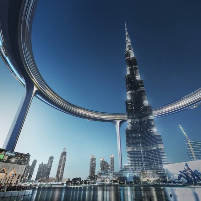 ماجرای تصاویر هیجان انگیز سازه غول‌پیکر دور برج خلیفه دوبی | حلقه‌ای به ارتفاع ۵۵۰ متر؛ زندگی در شهر عمودی با اسکای پارک رویایی