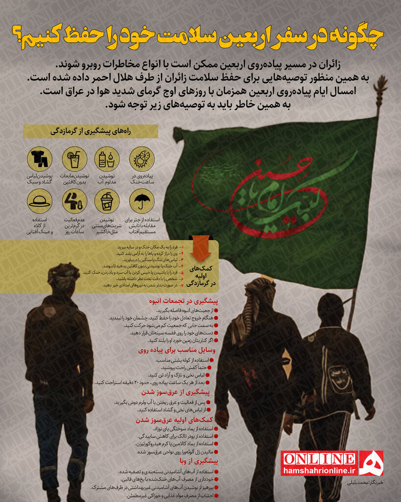 اینفوگرافیک | چگونه در سفر اربعین سلامت خود را حفظ کنیم؟ | هنگام پیادهرویهای طولانی از این لباسها استفاده کنید چون...