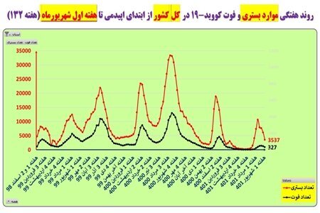 کاهش مرگ و میر و بستری بیماران کووید۱۹ در ۳۰ استان