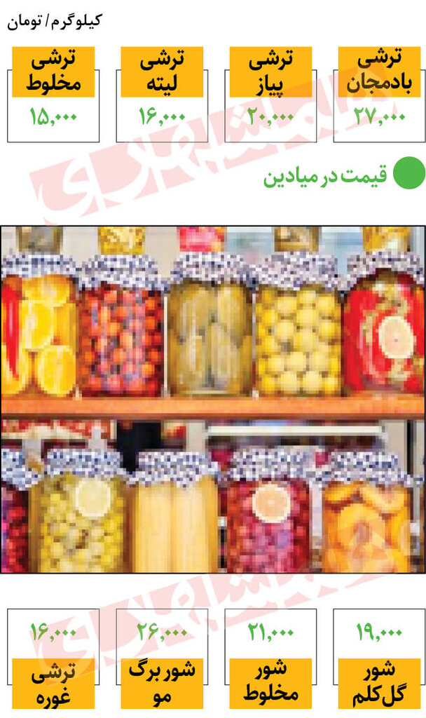 قیمت جدید انواع شور و ترشی در بازار | ترشی لیته کیلویی ۱۶ هزار تومان