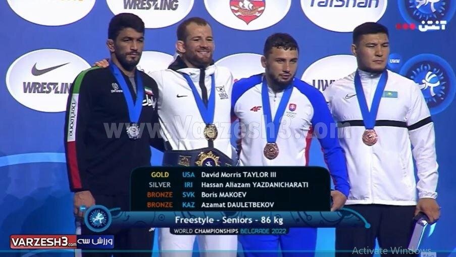 تصاویر | تلخ ترین چهره حسن یزدانی در کنار تیلور آمریکایی | شانه های افتاده پادشاه کشتی روی سکو!