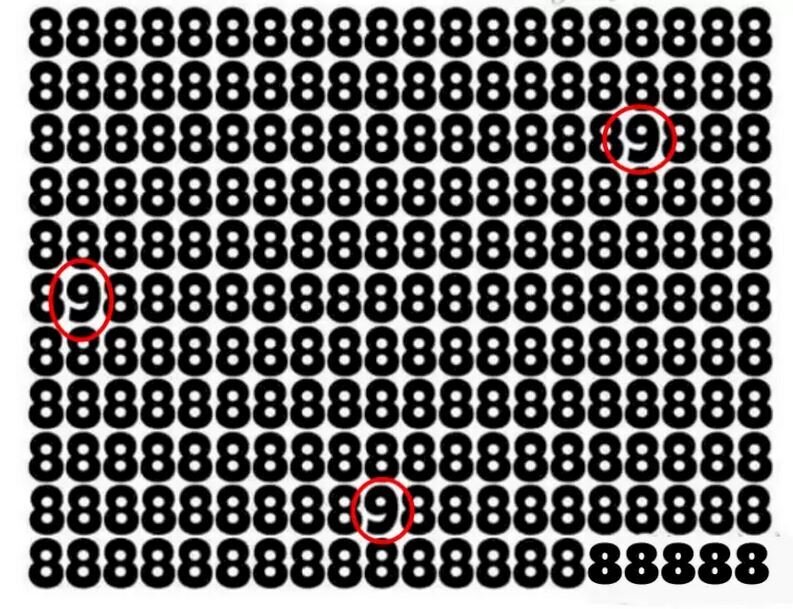 معمای توهم دید | چند عدد ۹ را می‌توانید در این تصویر ببینید؟ | همراه با پاسخ