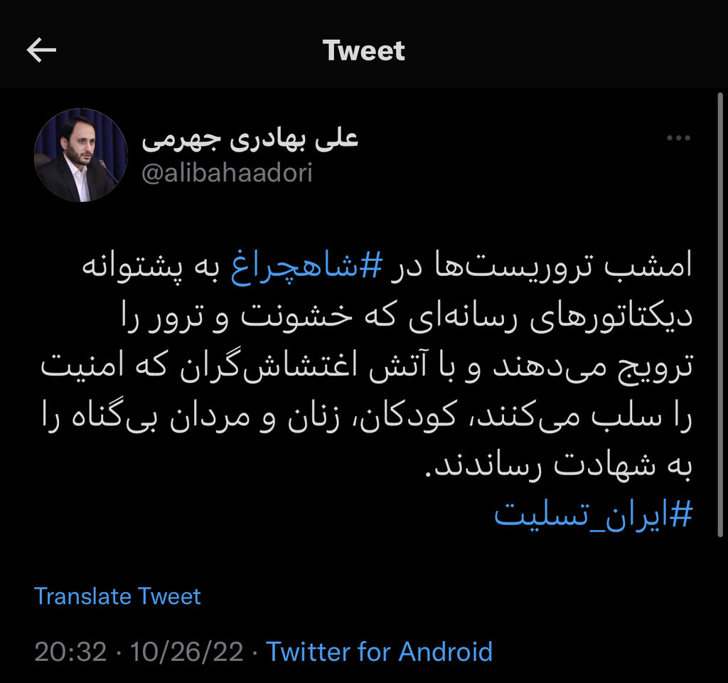 تاکید سخنگوی دولت به نقش اغتشاشگران در حمله تروریستی به شاهچراغ شیراز