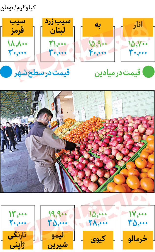 اختلاف چشمگیر قیمت میوه میادین با سطح شهر | جدیدترین قیمت انار، خرمالو، لیموشیرین و سیب را ببینید