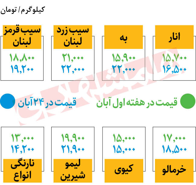 آخرین قیمت میوههای فصل | جدیدترین قیمت انار، به، نارنگی، لیموشیرین و خرمالو